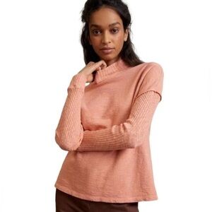 Amadi by Anthropologie Francesca Mock Neck Sweater Peach/Coral Pink NWT Small